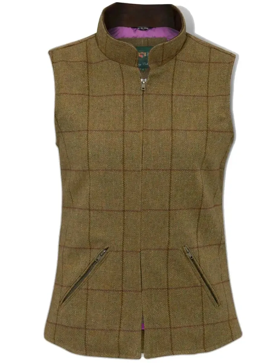 ALAN PAINE Rutland Shooting Waistcoat - Ladies Waterproof Tweed - Lichen