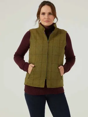 ALAN PAINE Rutland Shooting Waistcoat - Ladies Waterproof Tweed - Lichen