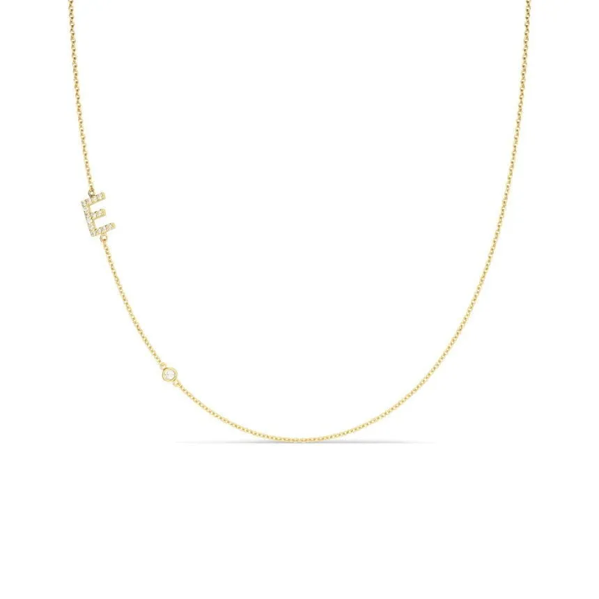 Asymmetrical Initial Necklace With Diamond