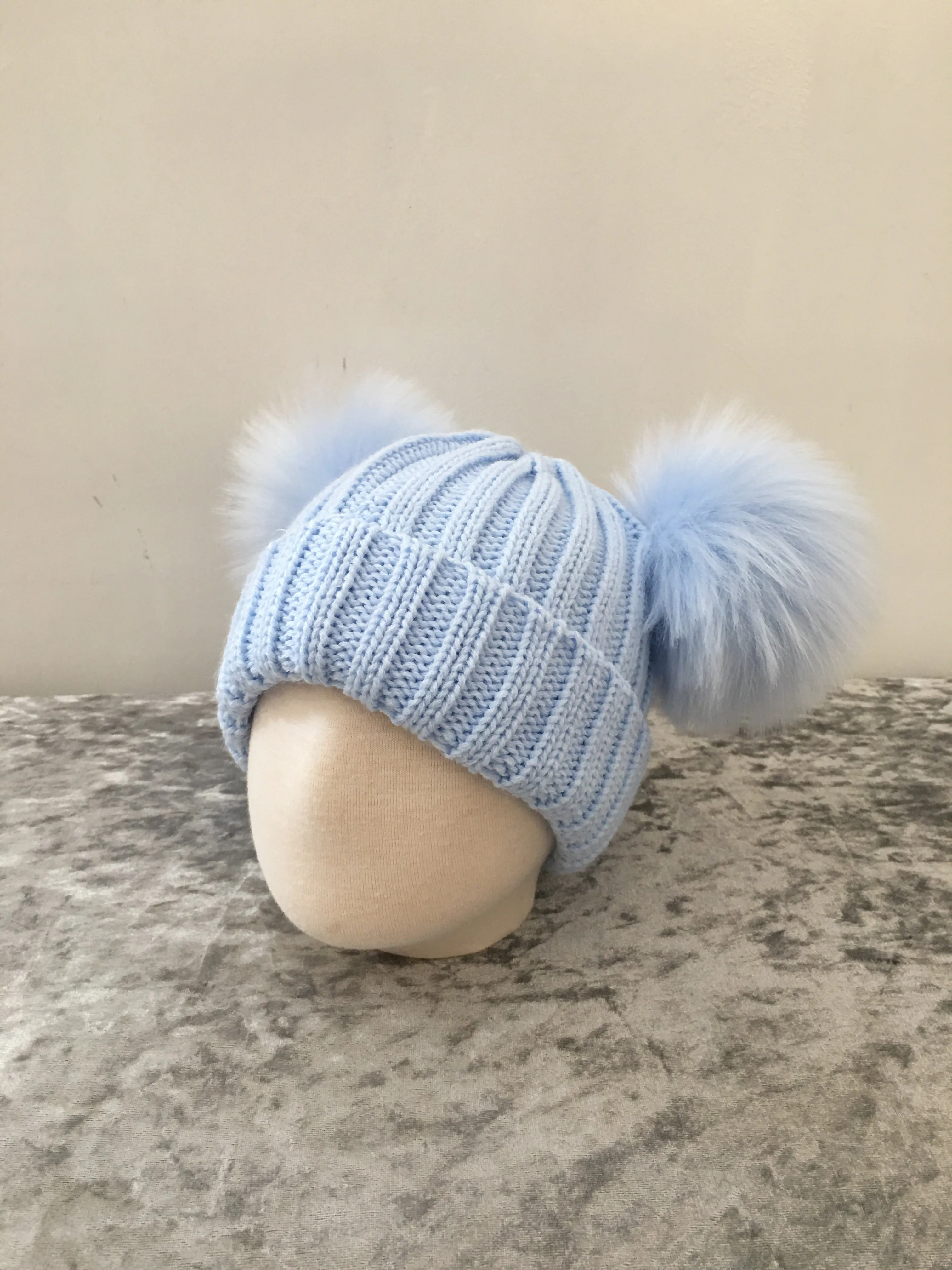 Baby blue double Pom Pom hat