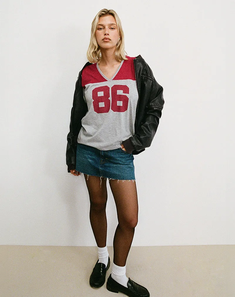 Balap Oversized Top in Grey Marl and Adrenaline Red with '86' Emb