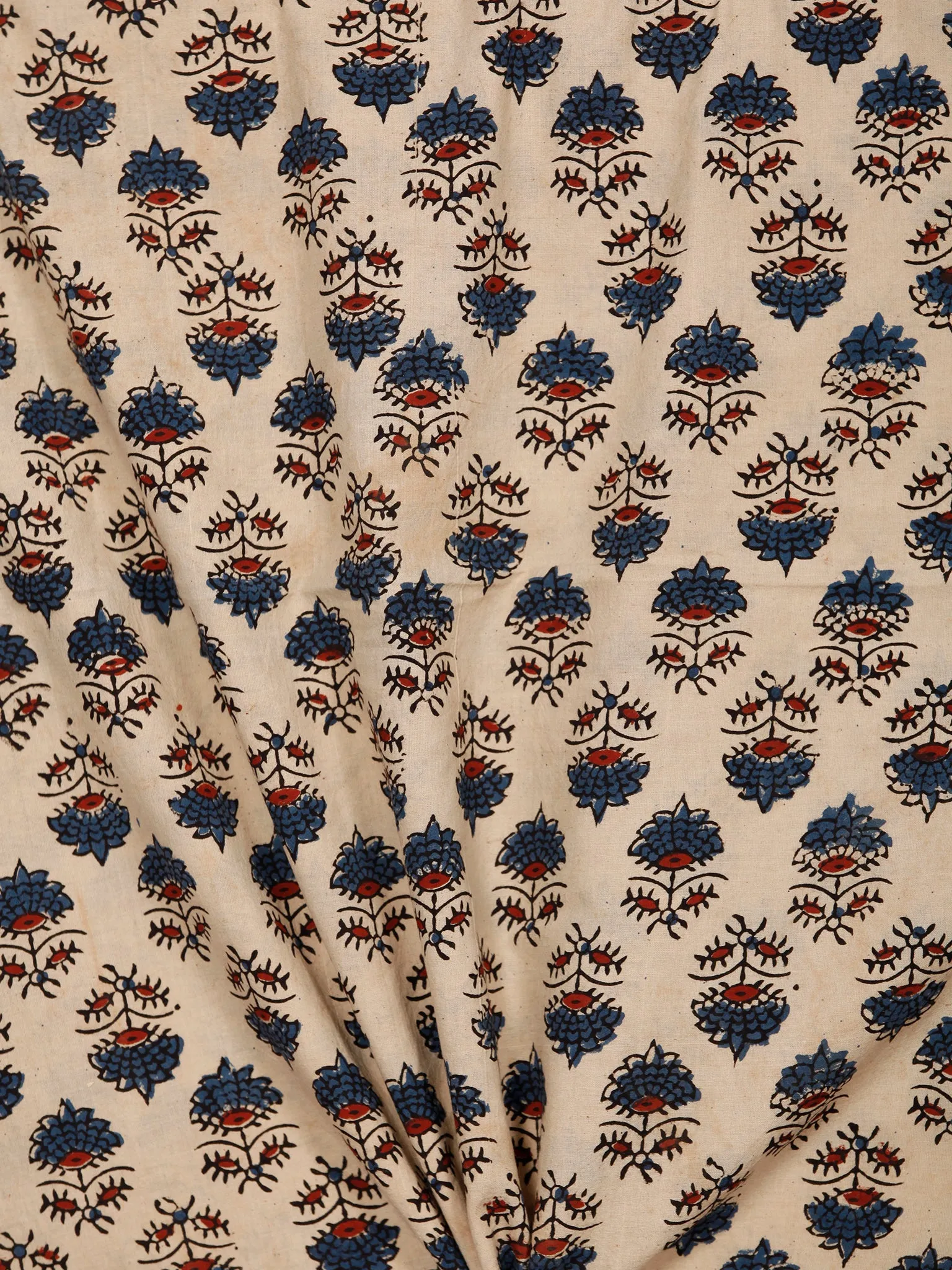 Beige Indigo Black Maroon Ajrakh Hand Block Printed Cotton Fabric Per Meter - F003F1785