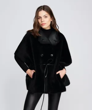 Black Faux Borg Fleece Casual Winter Coat