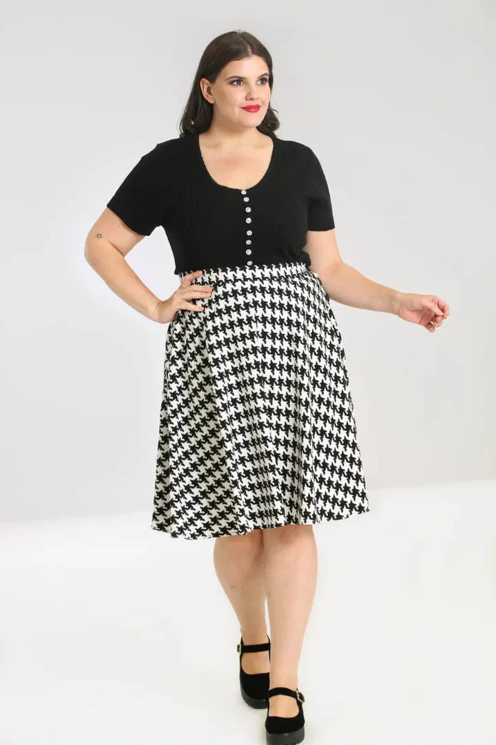 Blake Houndstooth Print Swing Skirt by Hell Bunny