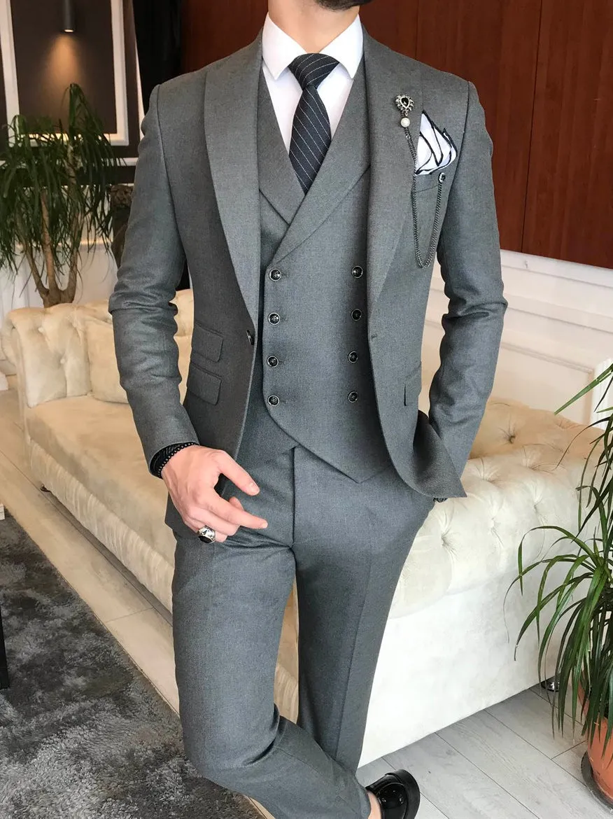 Bojoni Grey Slim-Fit Suit 3-Piece