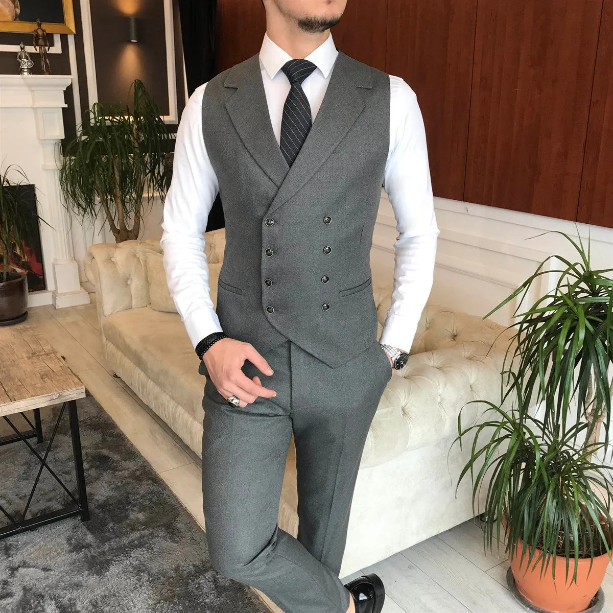 Bojoni Grey Slim-Fit Suit 3-Piece