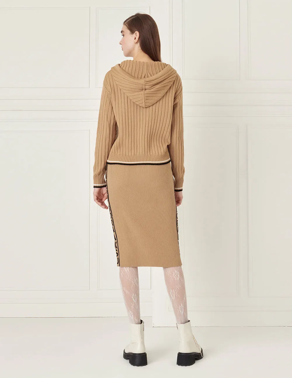 BORA AKSU Contrast-Embellished Wool-Knit Skirt