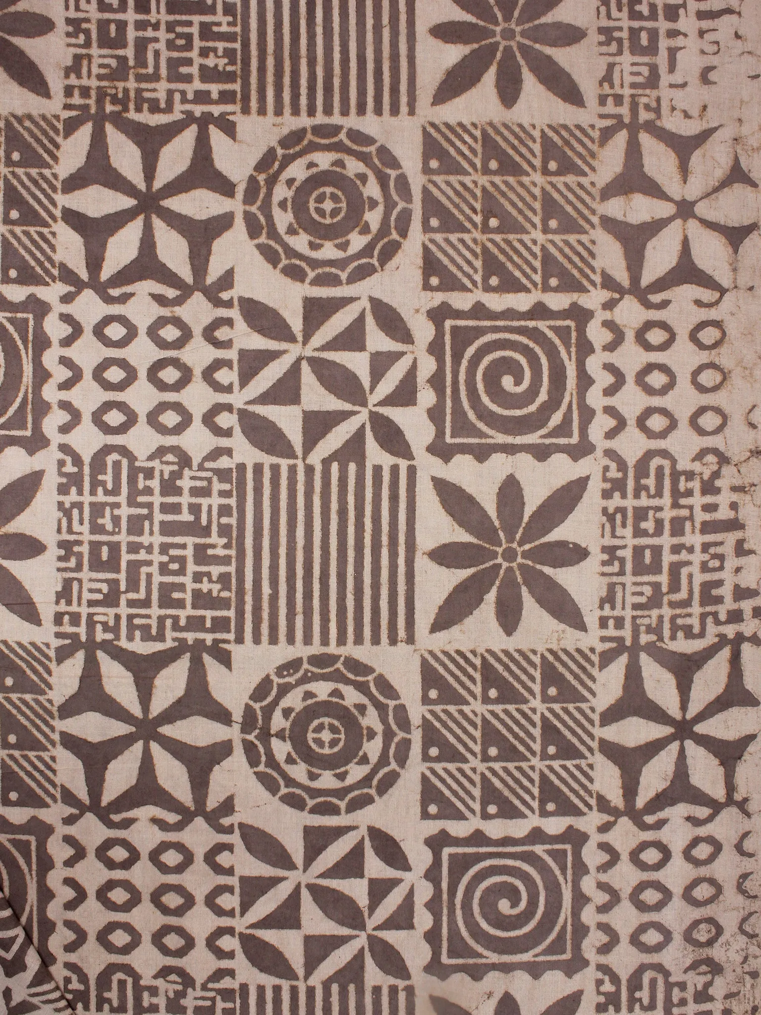 Brown Beige Natural Dyed Hand Block Printed Cotton Fabric Per Meter - F0916048