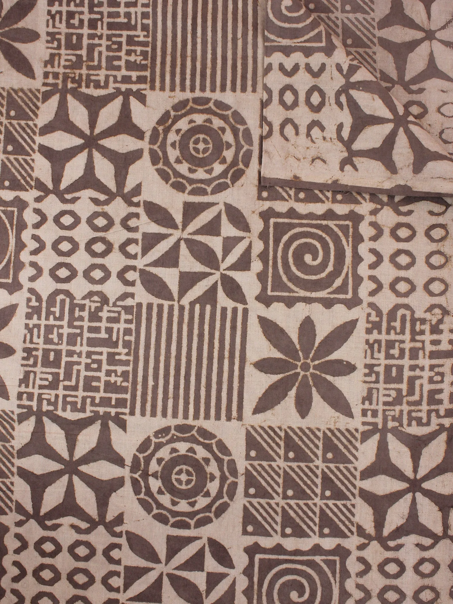 Brown Beige Natural Dyed Hand Block Printed Cotton Fabric Per Meter - F0916048