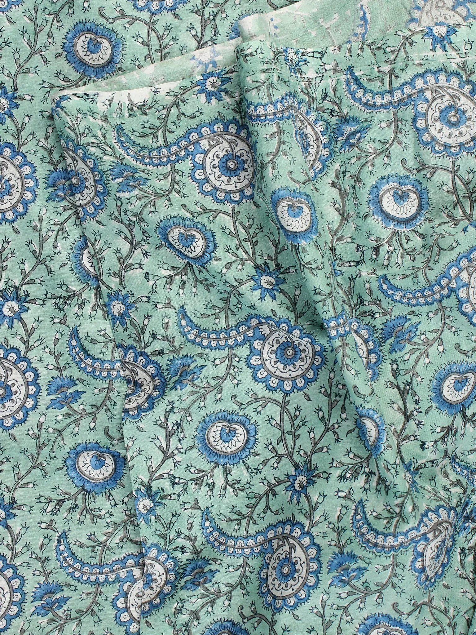 Cadet Blue Grey Hand Block Printed Cotton Fabric Per Meter - F001F2324