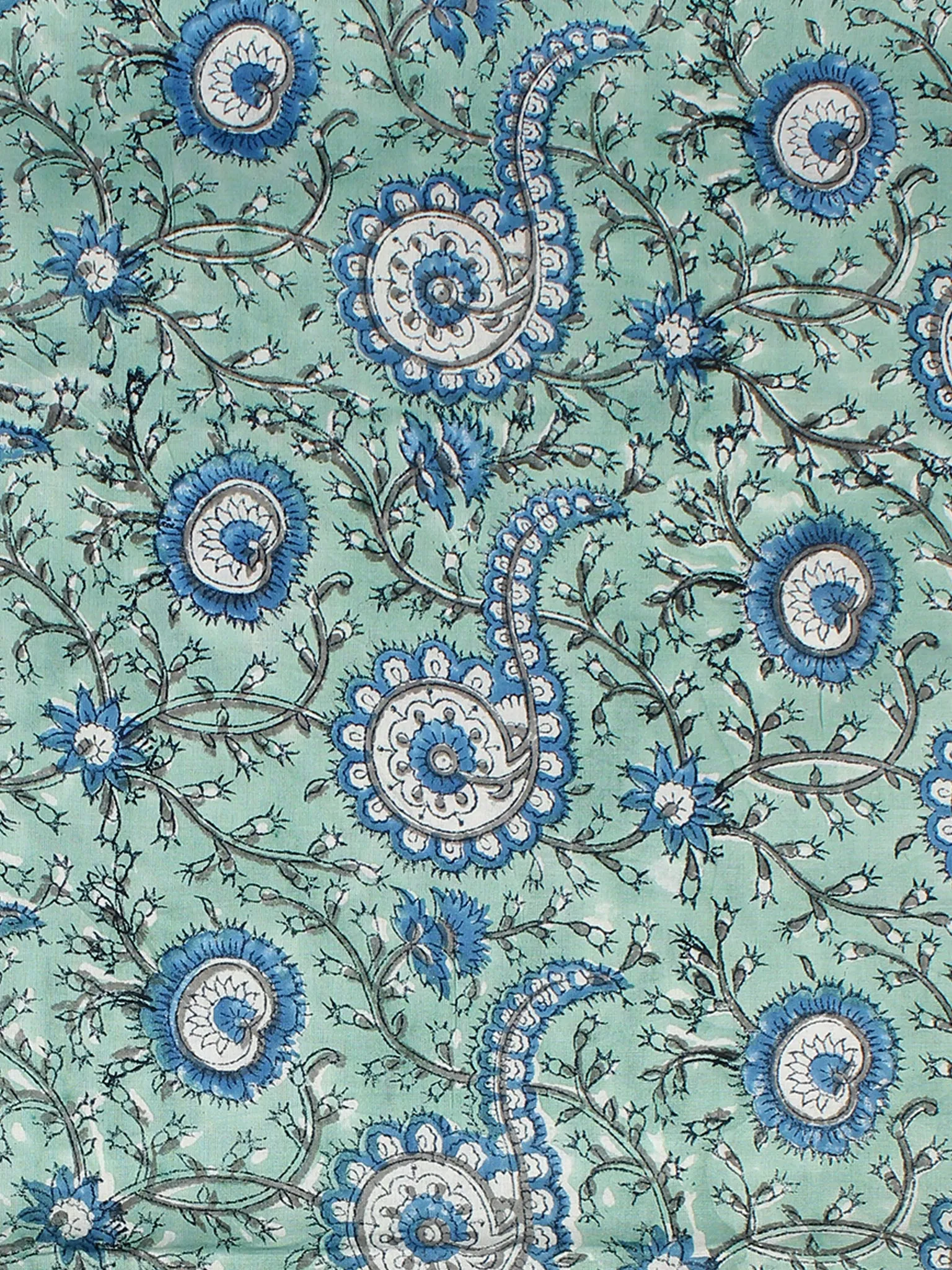 Cadet Blue Grey Hand Block Printed Cotton Fabric Per Meter - F001F2324