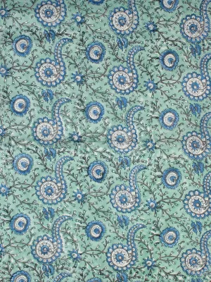 Cadet Blue Grey Hand Block Printed Cotton Fabric Per Meter - F001F2324