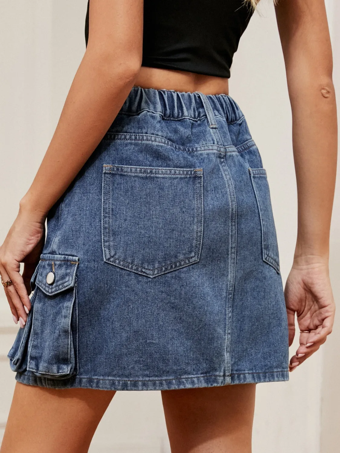 Cargo Skirts Women's High Waist Denim Skirt with pockets