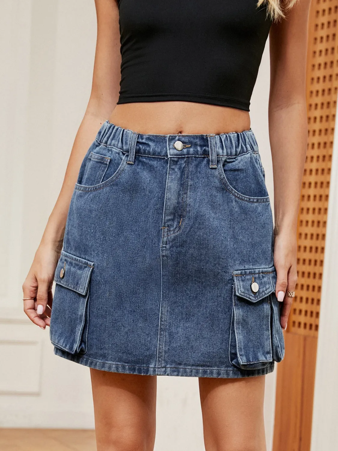 Cargo Skirts Women's High Waist Denim Skirt with pockets