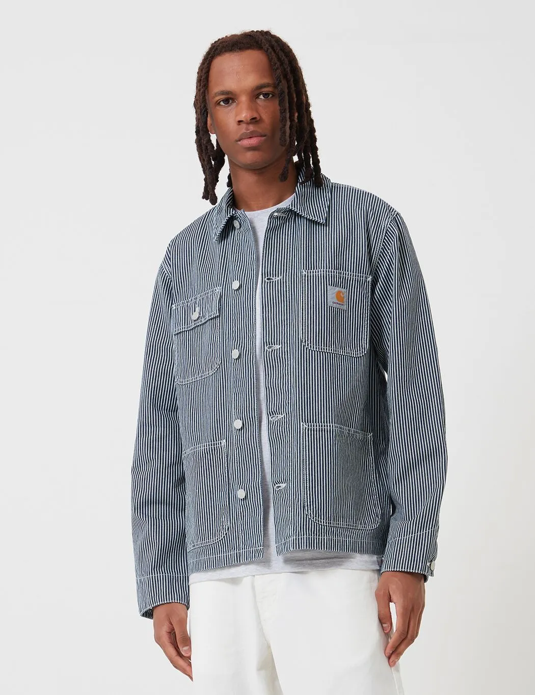 Carhartt-WIP Michigan Denim Coat (Hickory Stripe) - Blue/White Rinsed