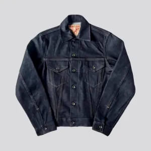 Casual dark wash duty denim trucker jacket for men