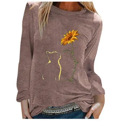 Cat Sunflower Women Long Sleeve T shirt