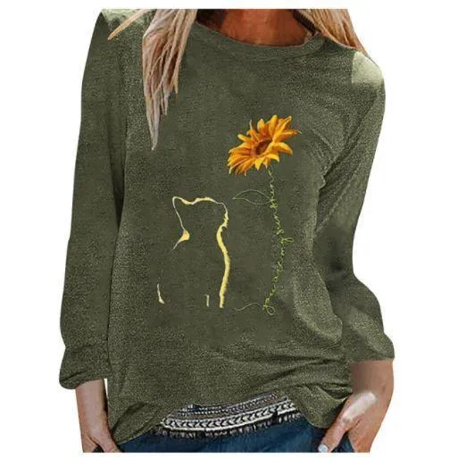 Cat Sunflower Women Long Sleeve T shirt