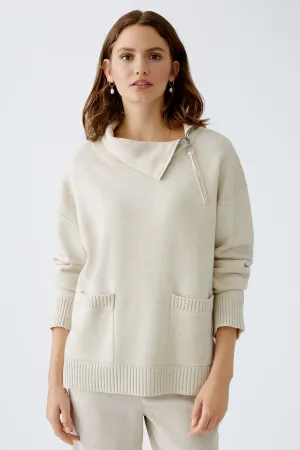 Cotton Blend Pullover in Beige Melange