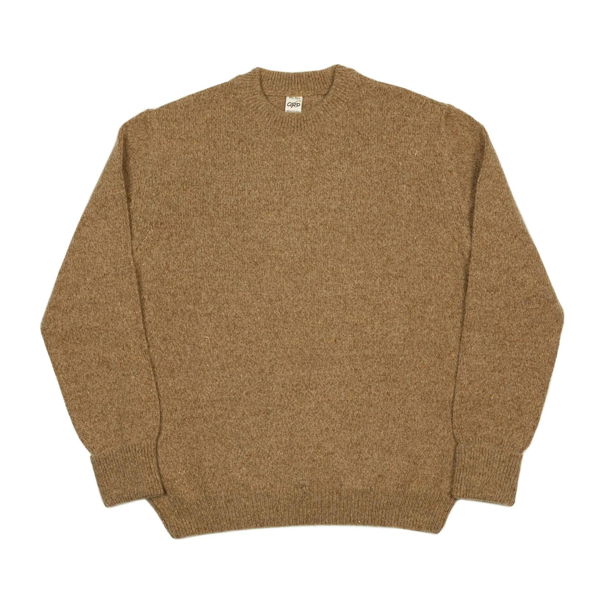 Crewneck sweater in camel color merino wool and alpaca mix (restock)