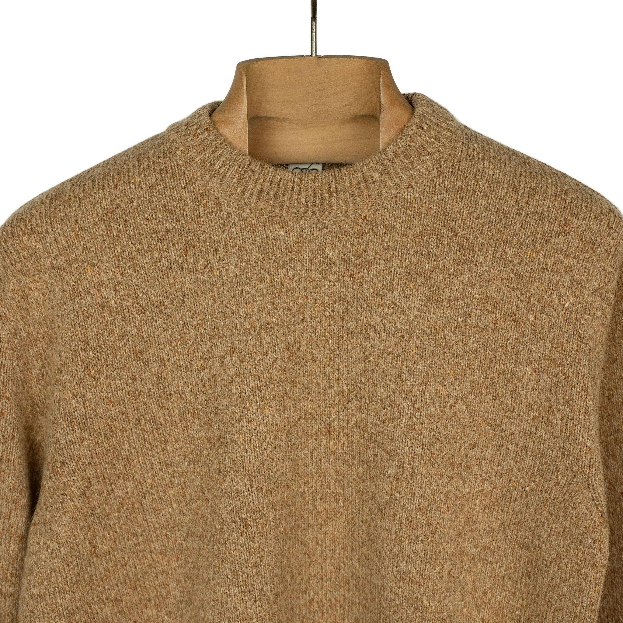 Crewneck sweater in camel color merino wool and alpaca mix (restock)