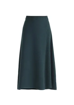 Dark Green Knitted A-Line Midi Skirt With Ribbed Details