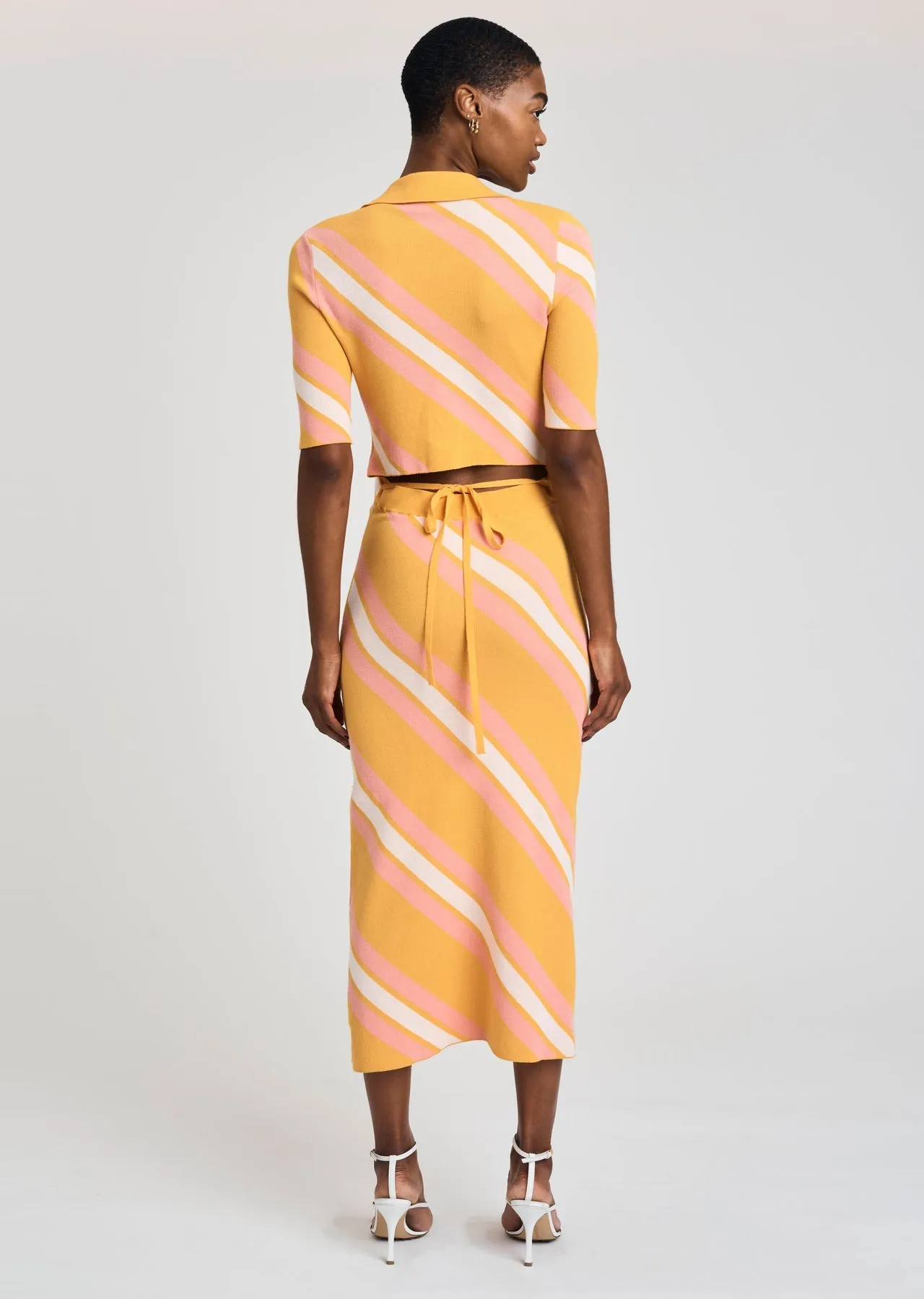 Derek Lam 10 Crosby - Aurelia Waist Tie Sweater Dress in Orange/Pink/White