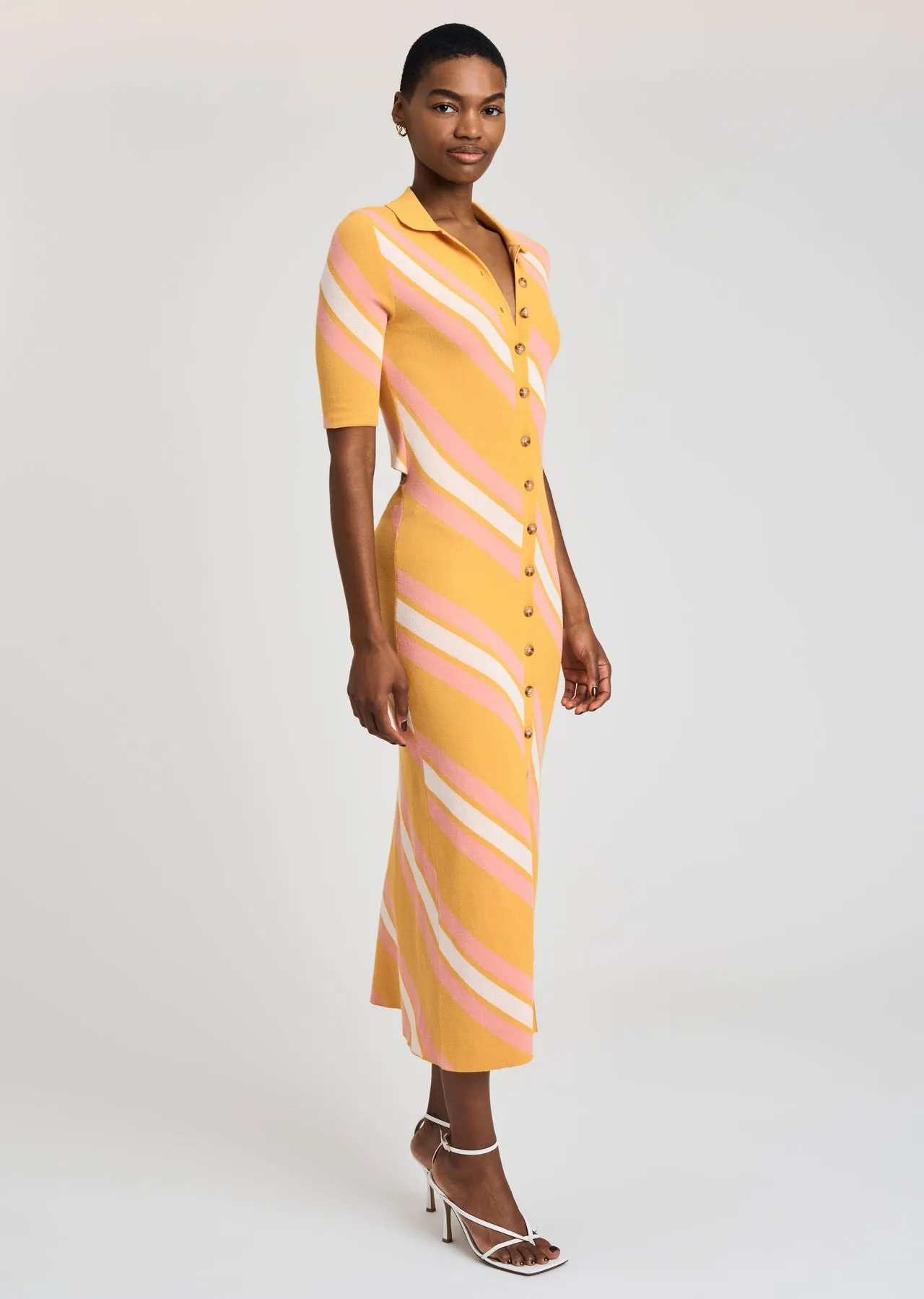 Derek Lam 10 Crosby - Aurelia Waist Tie Sweater Dress in Orange/Pink/White