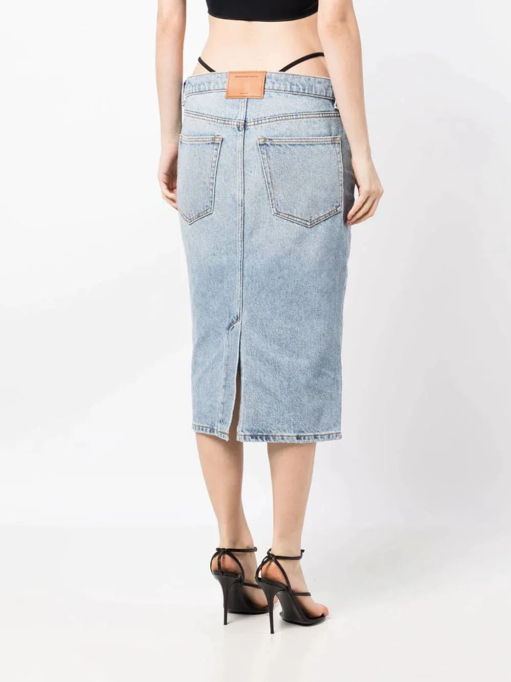 Diamante Thong Midi Skirt In Denim