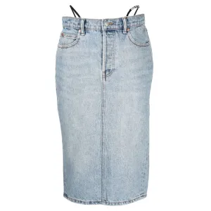 Diamante Thong Midi Skirt In Denim