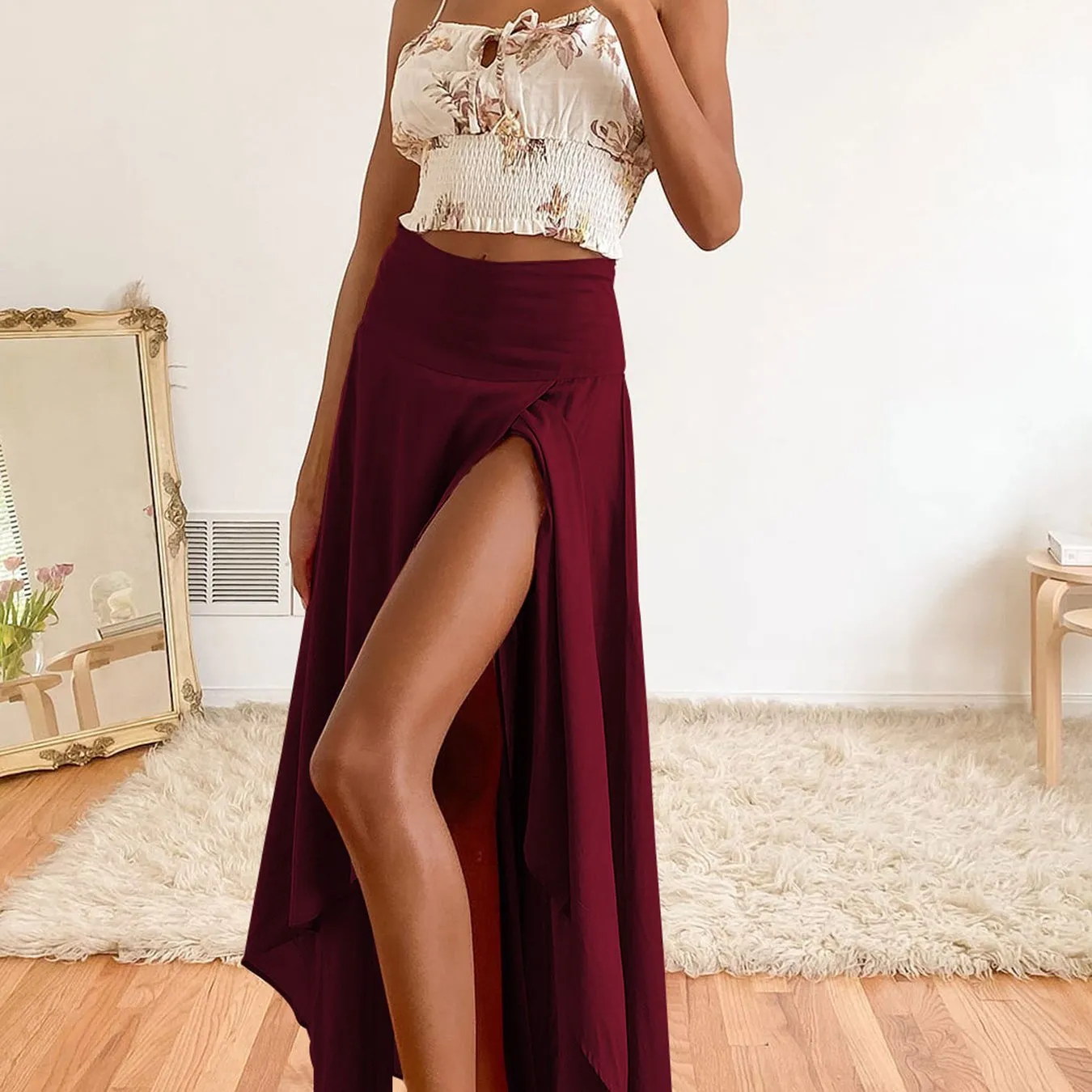 Elegant  Ruffled Irregular Draped Casual Solid High Waist Fashion Criss Cross Asymmetrical Skirts