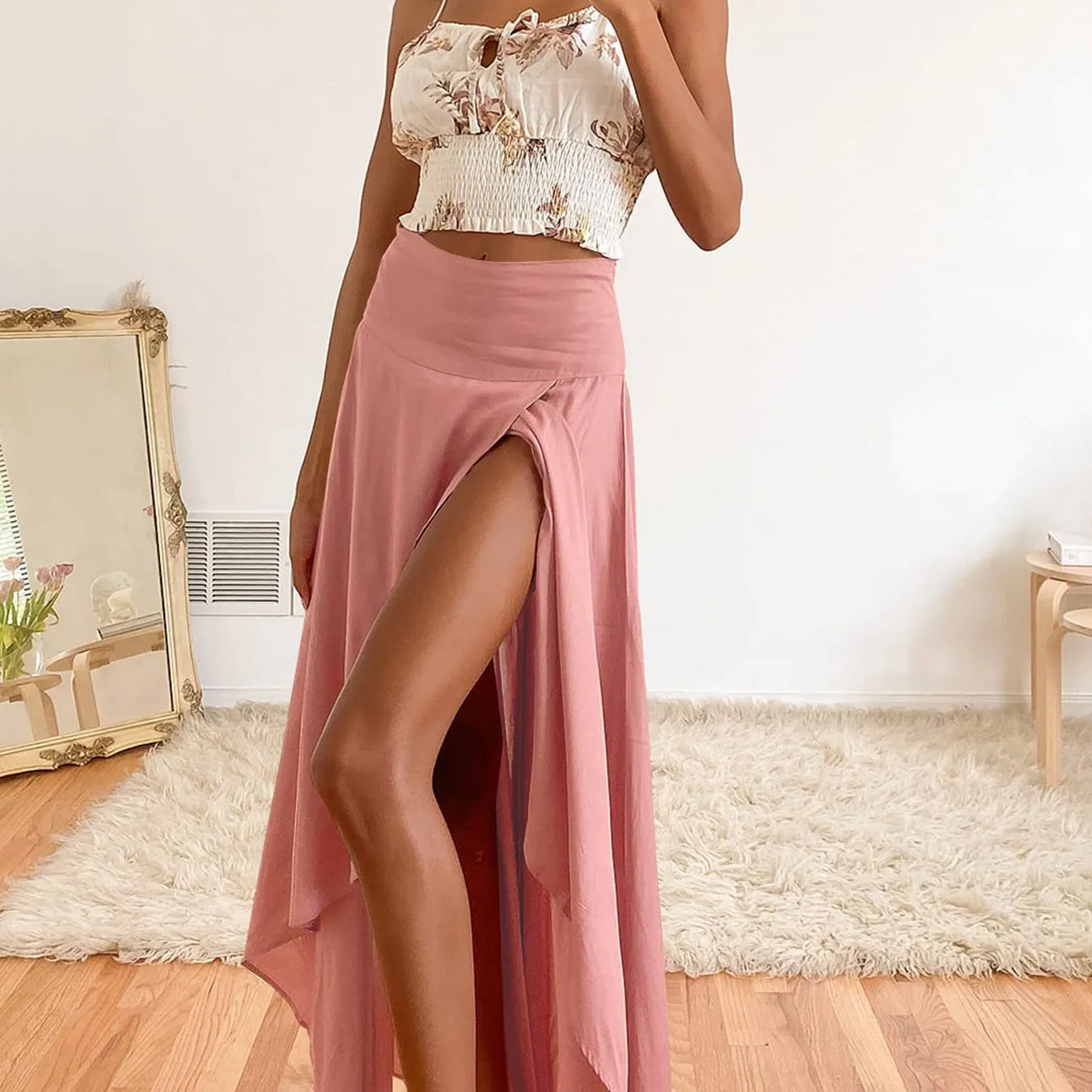 Elegant  Ruffled Irregular Draped Casual Solid High Waist Fashion Criss Cross Asymmetrical Skirts