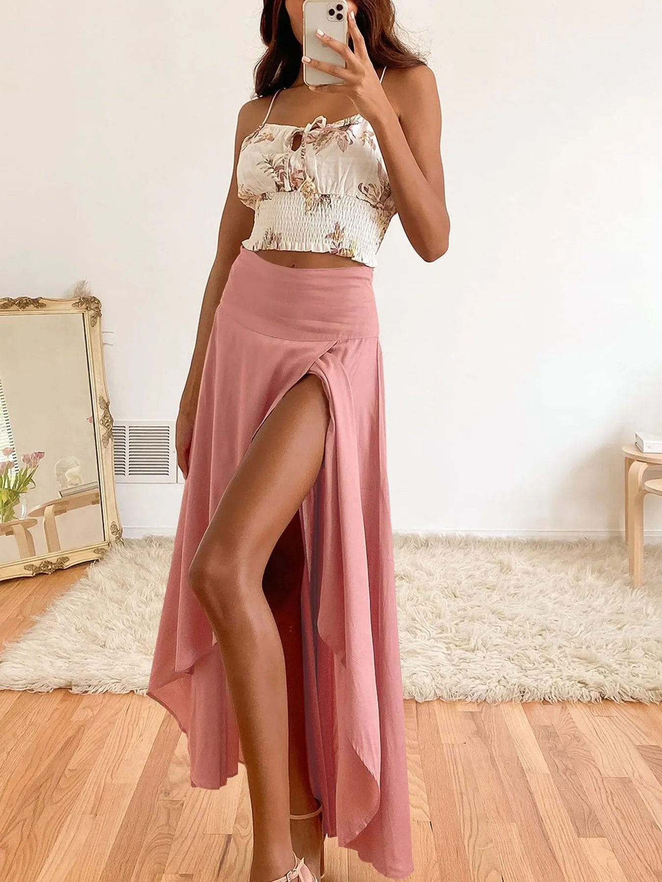 Elegant  Ruffled Irregular Draped Casual Solid High Waist Fashion Criss Cross Asymmetrical Skirts