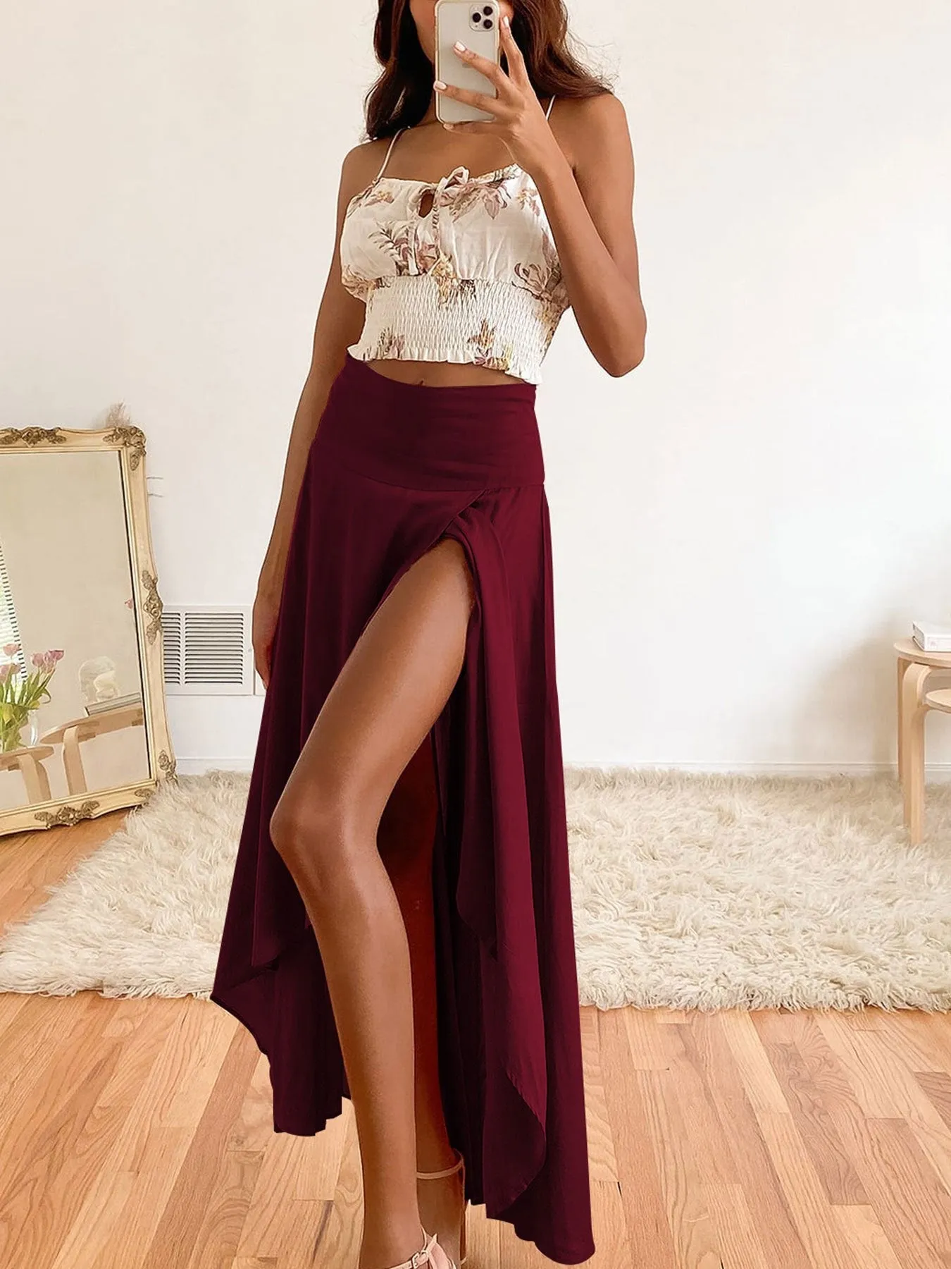 Elegant  Ruffled Irregular Draped Casual Solid High Waist Fashion Criss Cross Asymmetrical Skirts