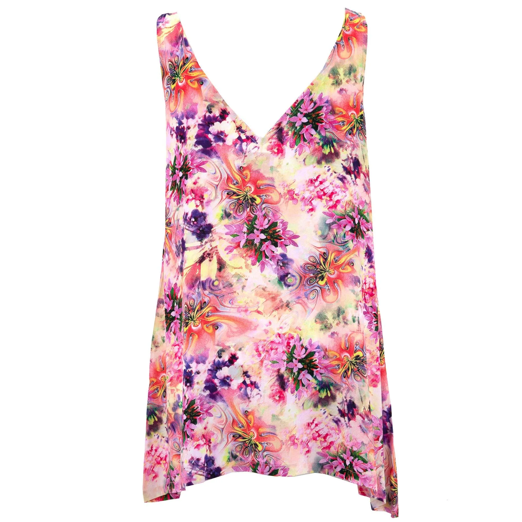 Floaty Asymmetrical Summer Dress - Psychedelic Flower