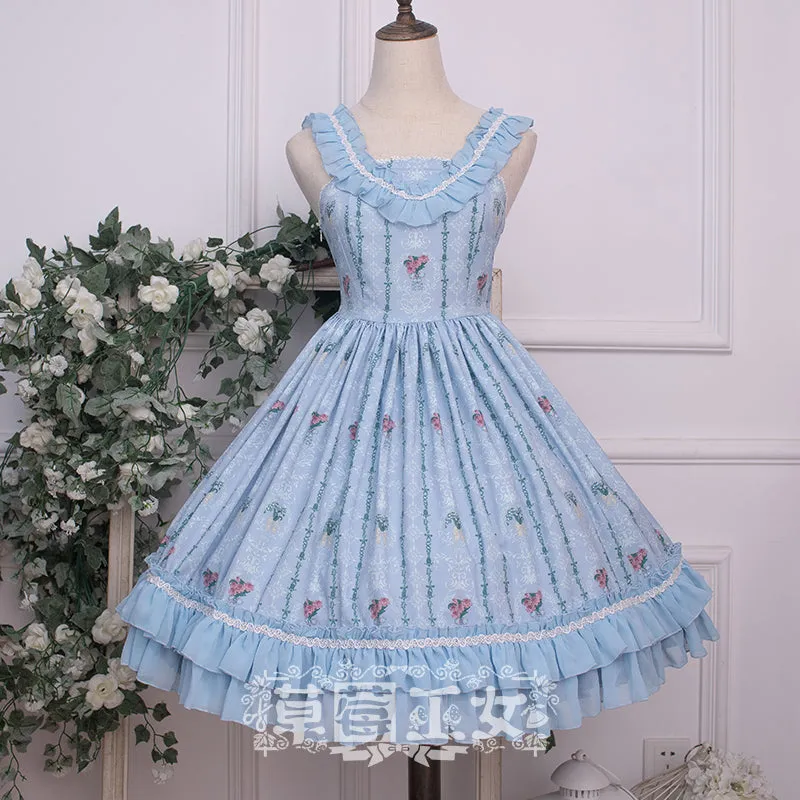 Flowery Wall ~ Sweet Printed Lolita JSK Dress by Strawberry Witch