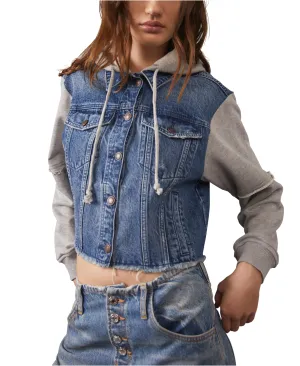 Free People Throwback Denim Knit Jacket