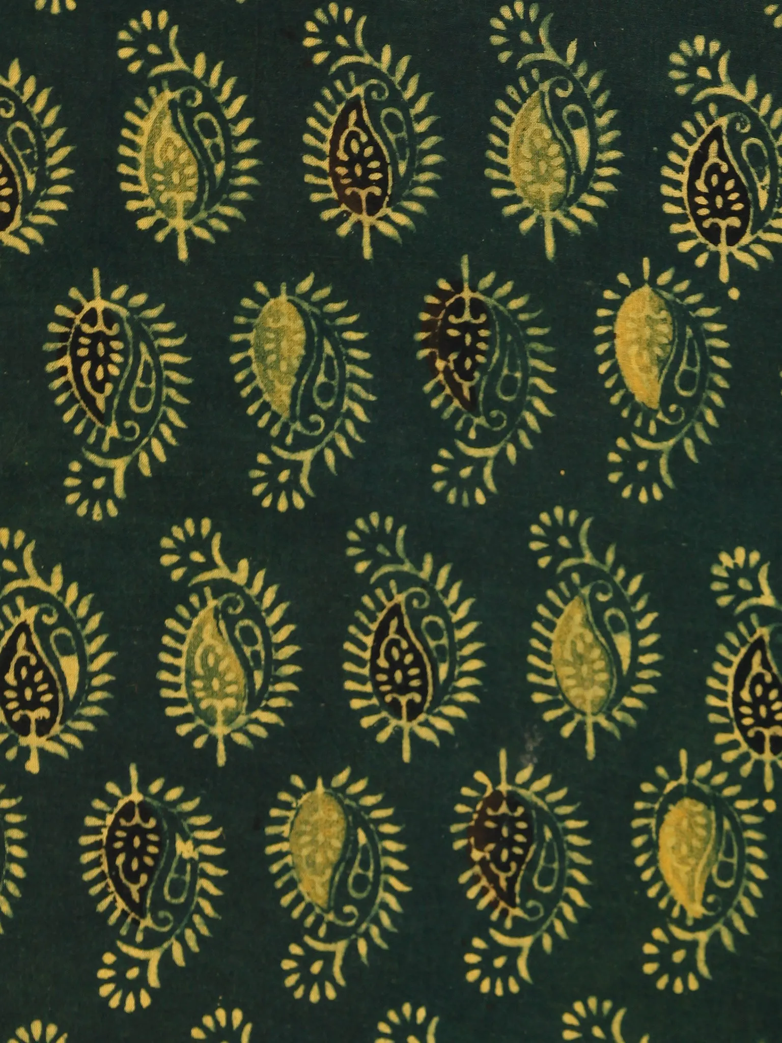 Green Lime Black Ajrakh Hand Block Printed Cotton Fabric Per Meter - F003F1779