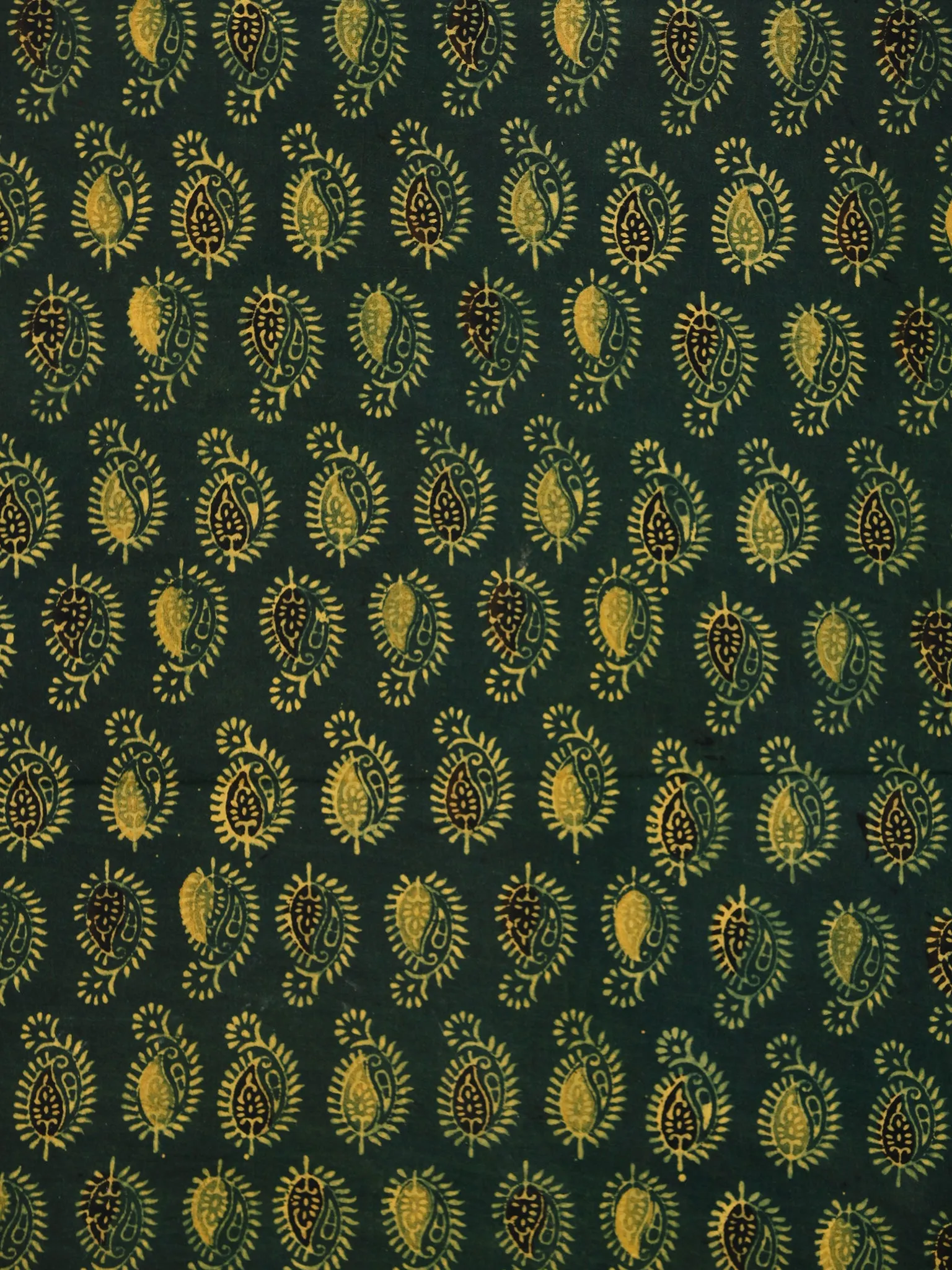 Green Lime Black Ajrakh Hand Block Printed Cotton Fabric Per Meter - F003F1779