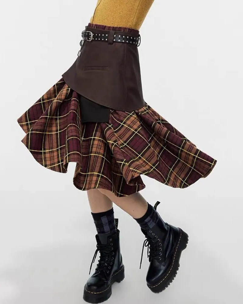 Grunge Asymmetrical Plaid Skirt