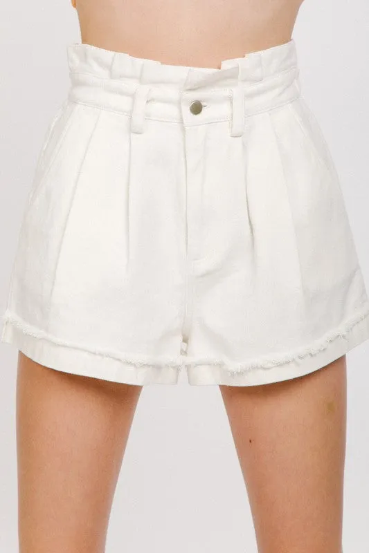 High Rise Pleated Denim Short