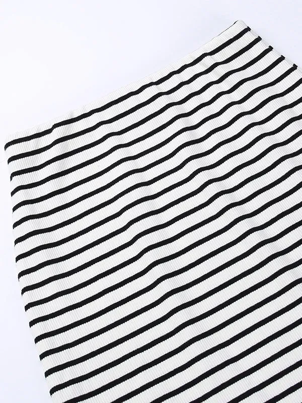 High Waisted H-Line Contrast Color Striped Skirts