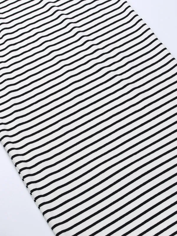 High Waisted H-Line Contrast Color Striped Skirts