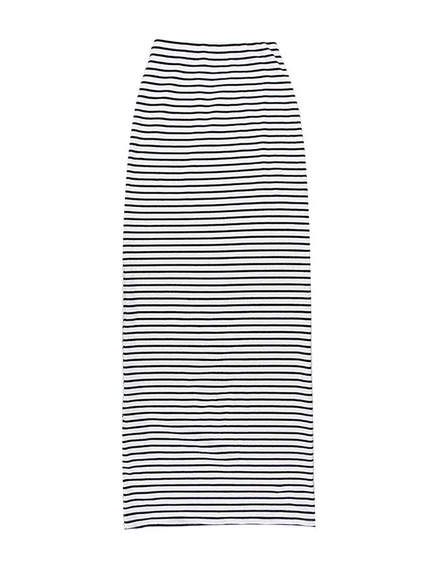 High Waisted H-Line Contrast Color Striped Skirts