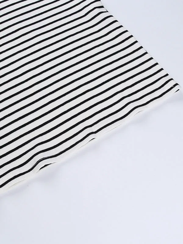 High Waisted H-Line Contrast Color Striped Skirts