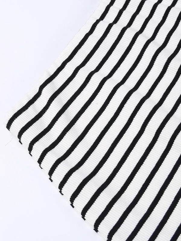 High Waisted H-Line Contrast Color Striped Skirts