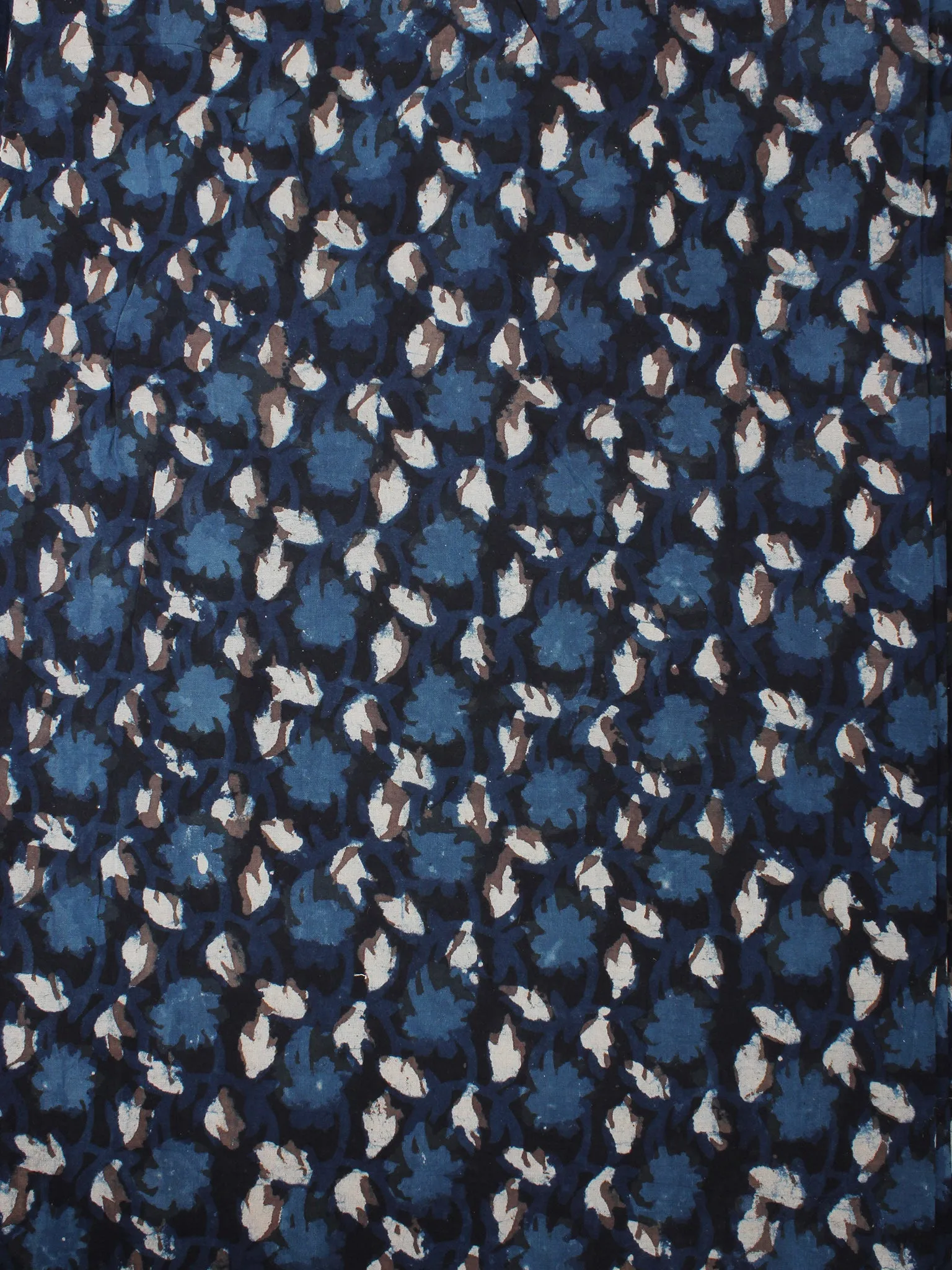 Indigo Blue Ivory Hand Block Printed Cotton Cambric Fabric Per Meter - F0916402