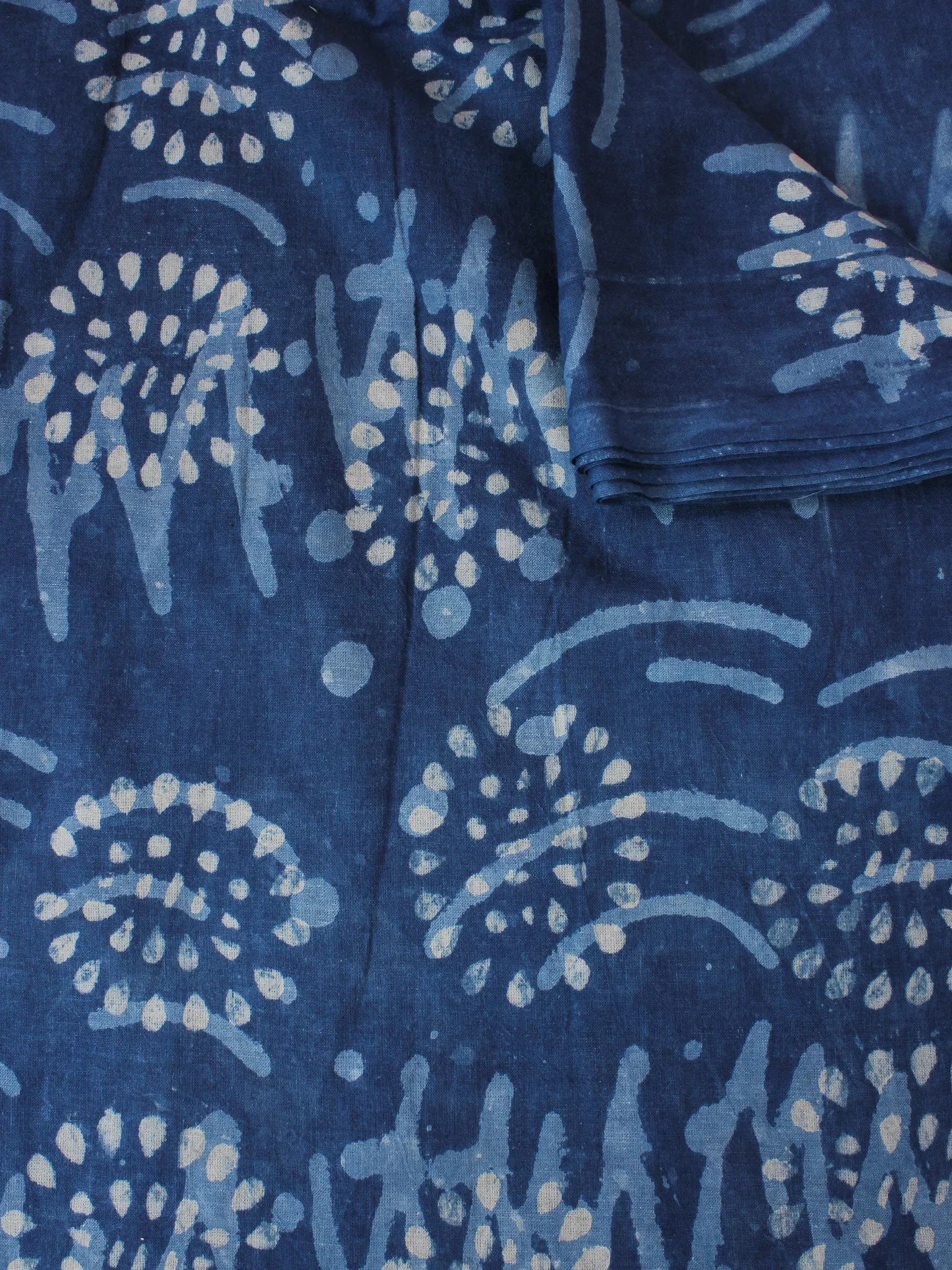 Indigo Blue White Hand Block Printed Cotton Fabric Per Meter - F0916355