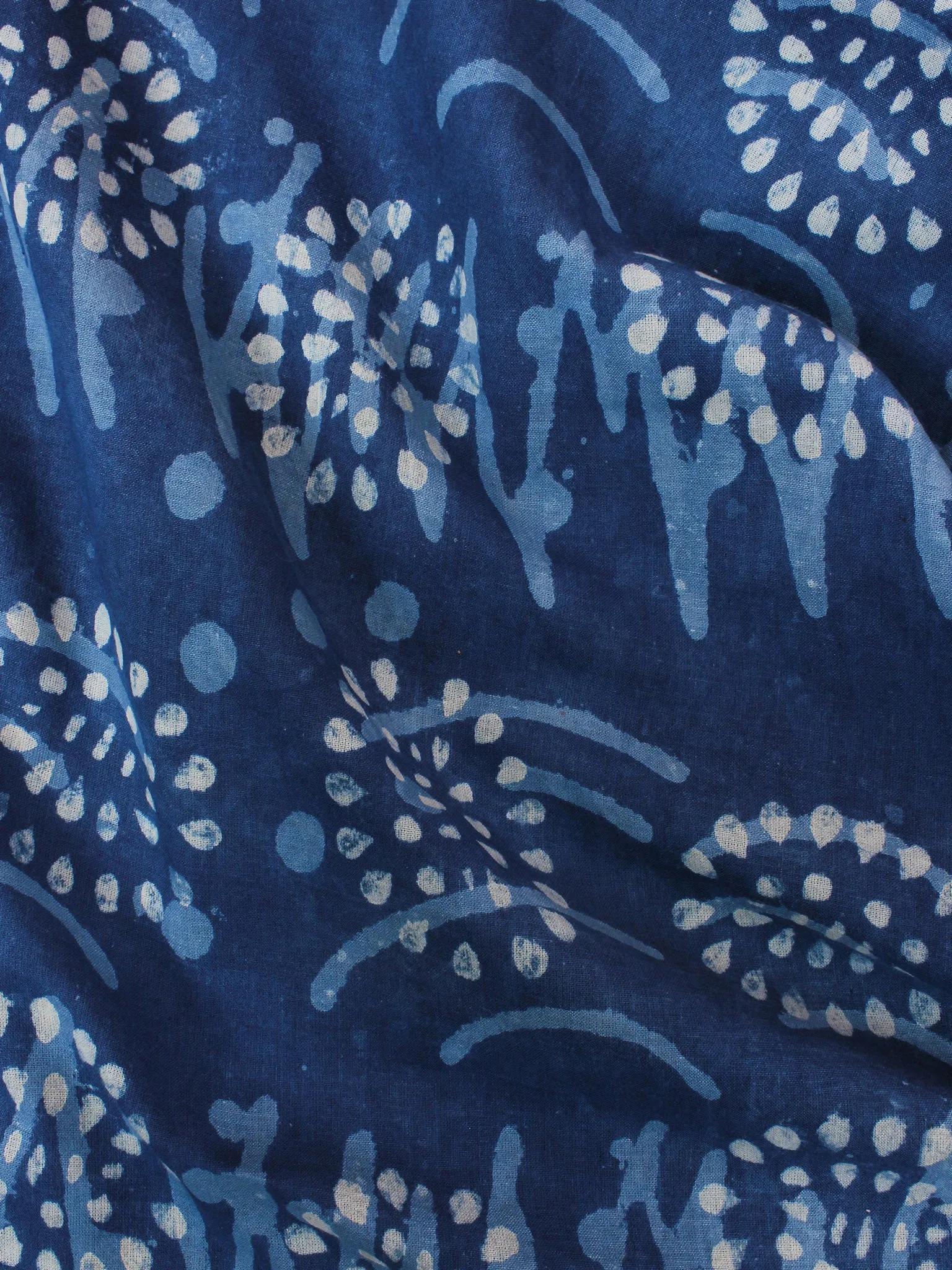 Indigo Blue White Hand Block Printed Cotton Fabric Per Meter - F0916355