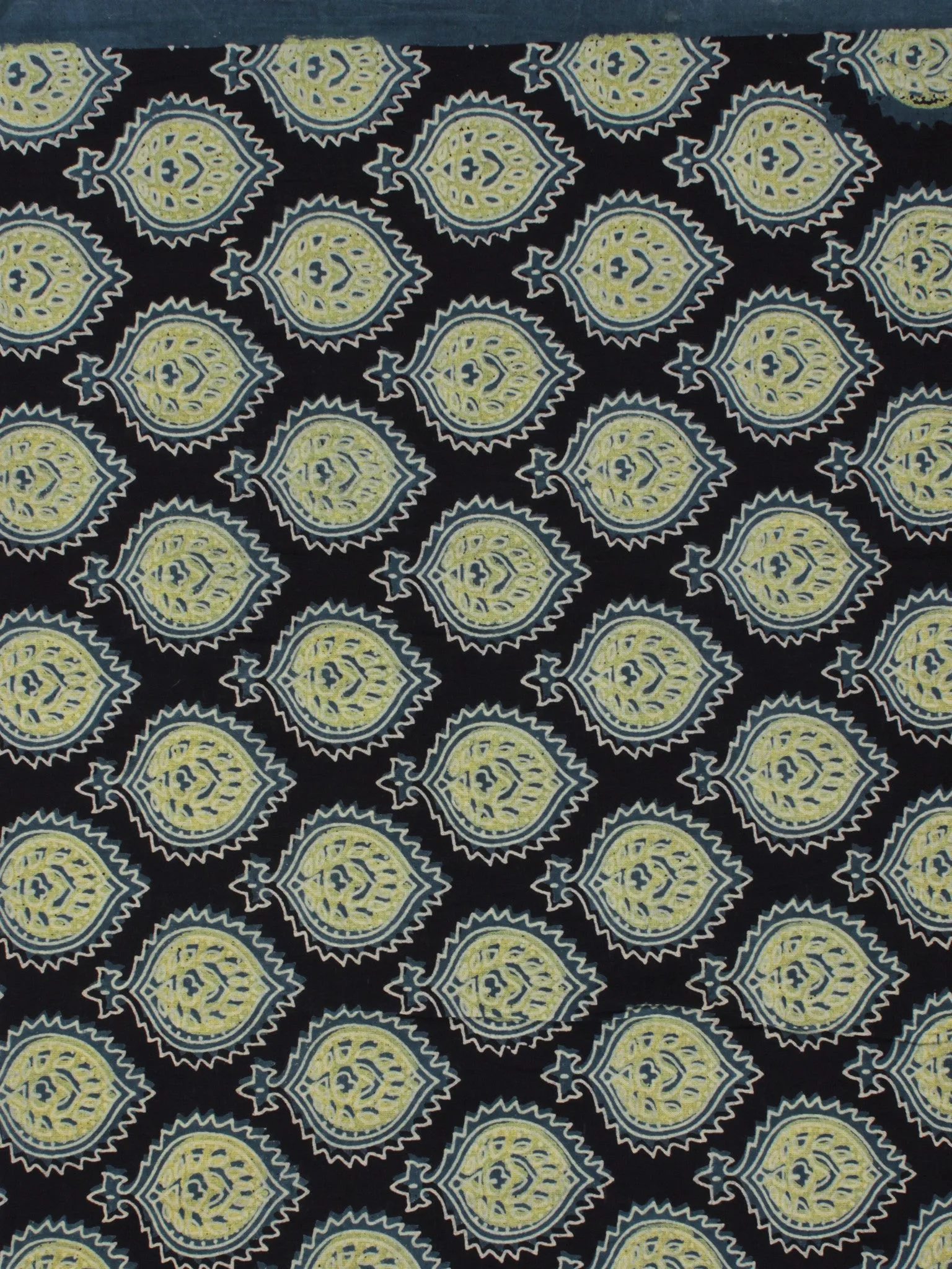 Indigo Green Ivory Ajrakh Printed Cotton Fabric Per Meter - F003F863